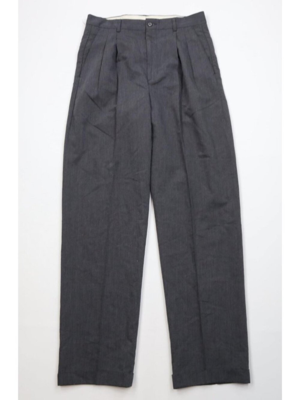 Vtg 90s Streetwear Mens 30x32 Rayon Gabardine Pleated Cuffed Chino Pants Gray
